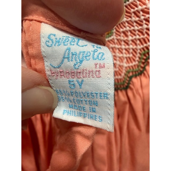 Sweet Angela by Rosalina Girls Peach Smocked Bishop Dress Size 5Y Floral Bullion - Picture 5 of 6